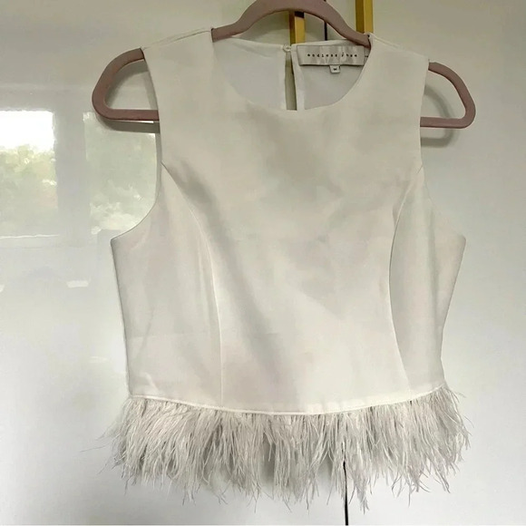 Endless Rose white crop top feathers  size Medium - Picture 1 of 4